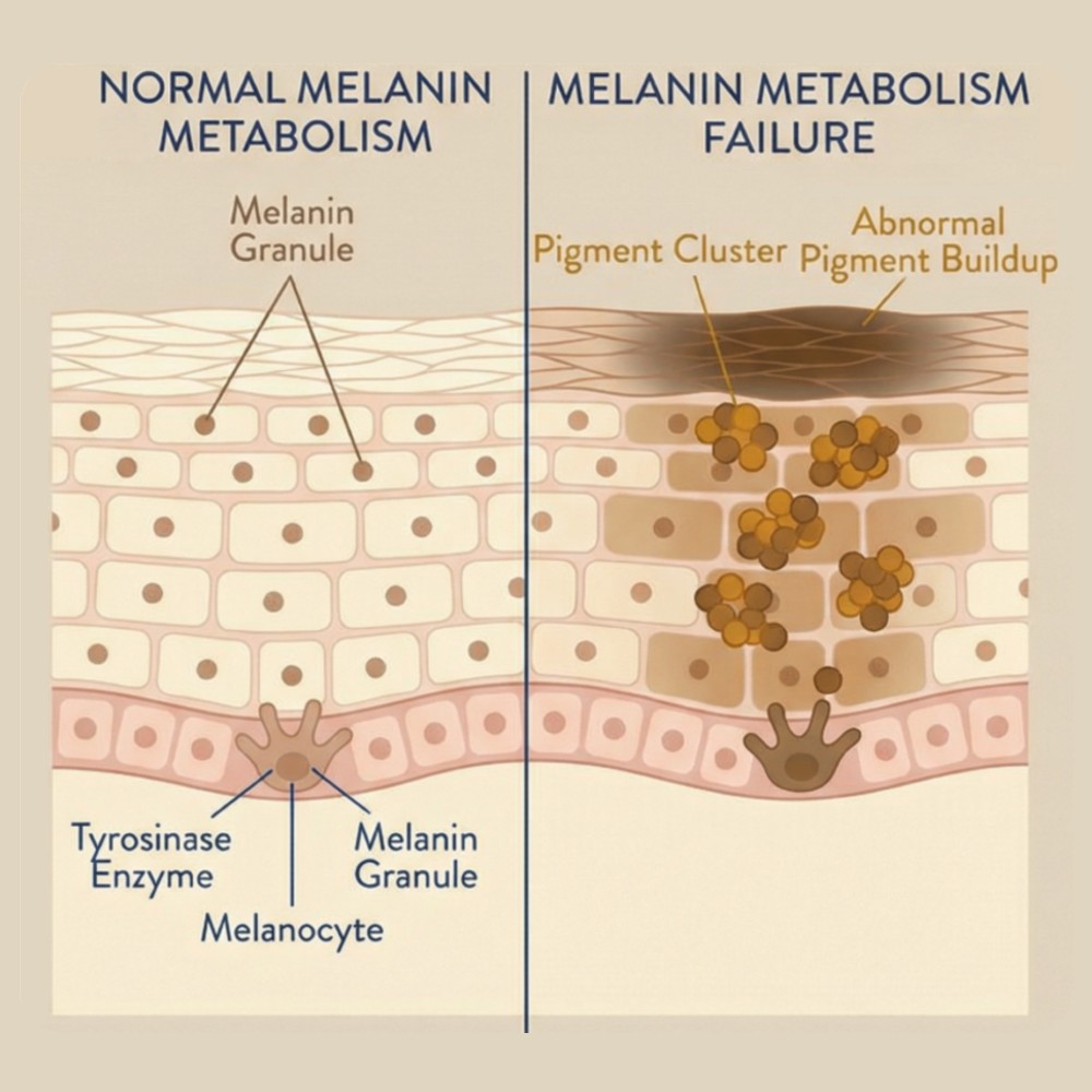 Normal Melanin Metabolism vs Melanin Metabolism Failure