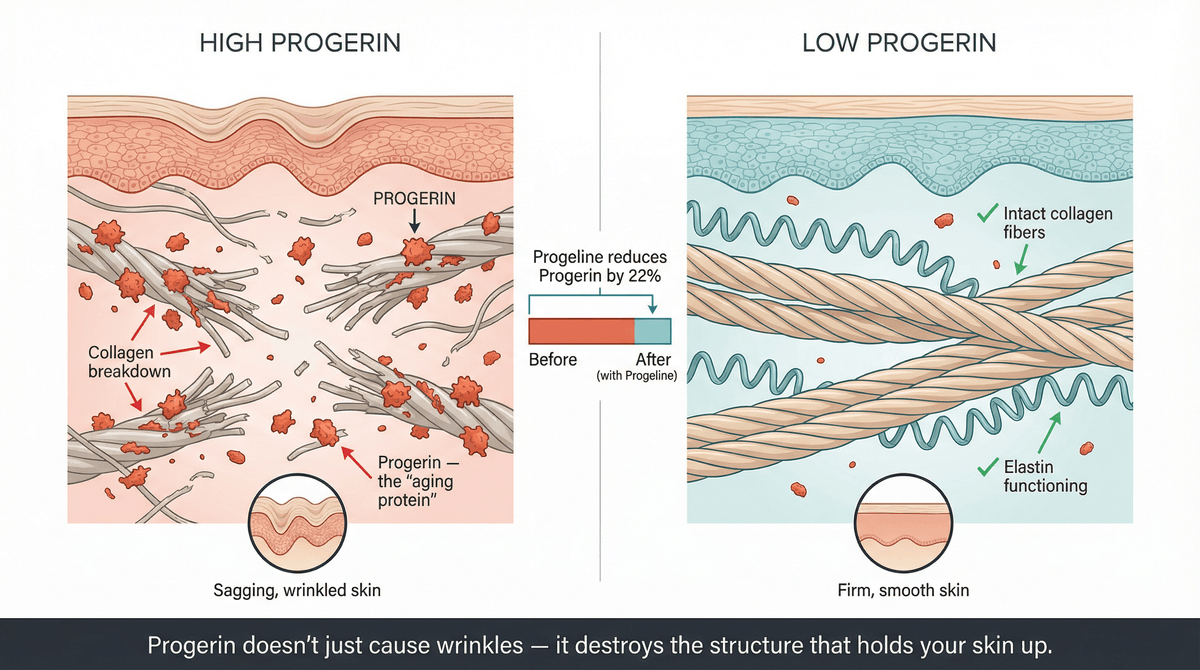 High progerin vs low progerin skin structure diagram